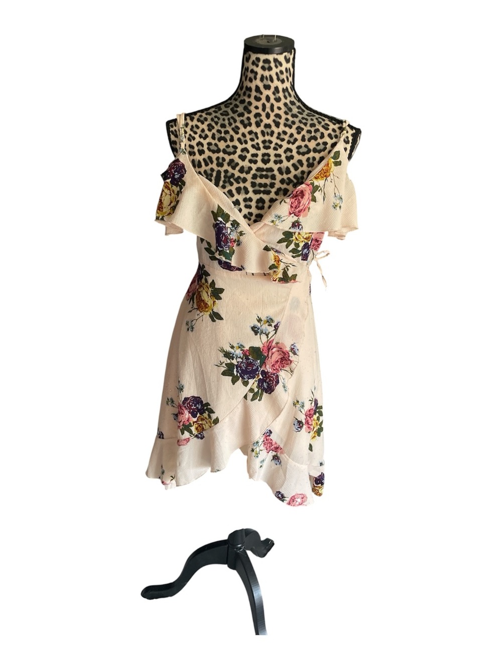 Floral Ruffle Wrap Mini Dress - Cream Floral